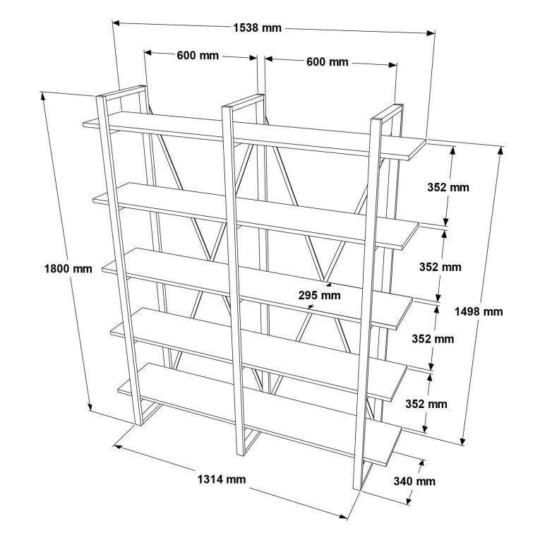 Libreria Marrone Noce 5 Ripiani Utilizzabile Come Divisorio Locale 154.8x34x180h cm, Struttura Bifacciale - Colli