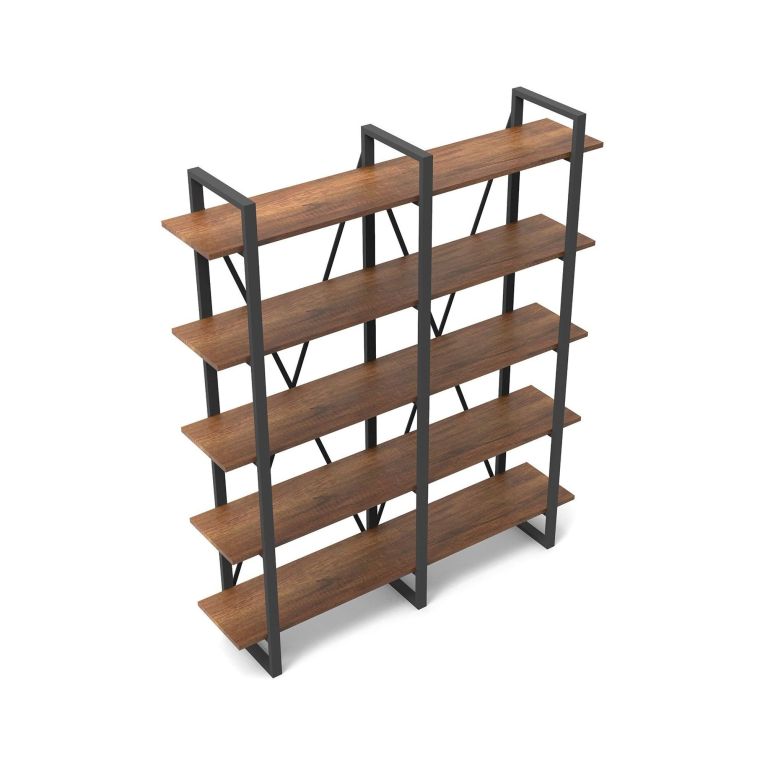 Libreria Marrone Noce 5 Ripiani Utilizzabile Come Divisorio Locale 154.8x34x180h cm, Struttura Bifacciale - Colli
