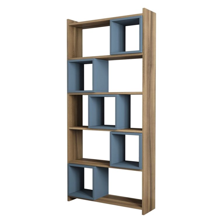 Libreria Marrone Noce blu Ardesia 4 Ripiani Installazione Libera 80x22x170h cm, Sfumatura Colore Struttura Noce - Policoro