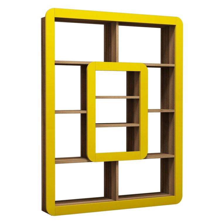 Libreria Marrone Noce Giallo 8 Ripiani Installazione Libera 108x22x140h cm, Sfumatura Colore Struttura Noce - Caltrano