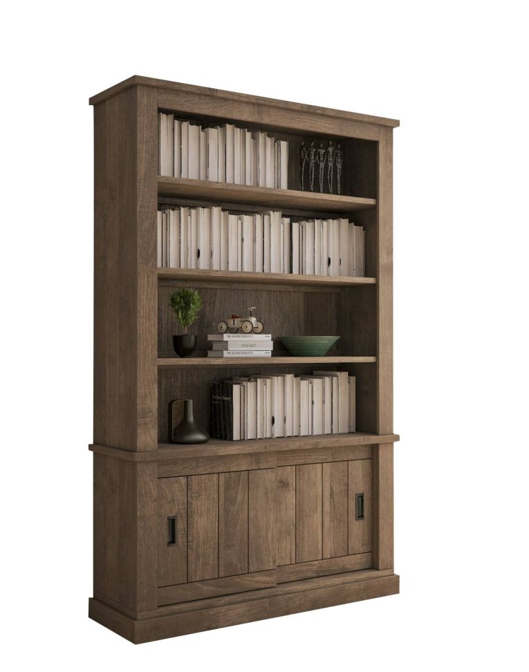 Libreria Marrone Noce Marrone Noce 3 Ripiani 2 Ante 122x40x203h cm, Installazione a Terra - Evandro