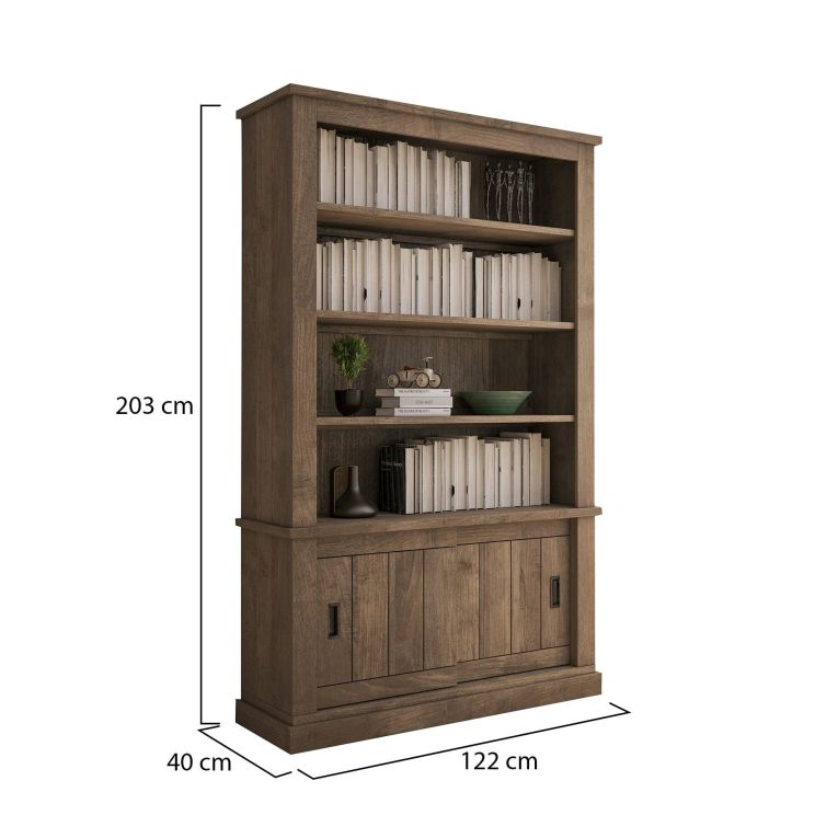 Libreria Marrone Noce Marrone Noce 3 Ripiani 2 Ante 122x40x203h cm, Installazione a Terra - Evandro