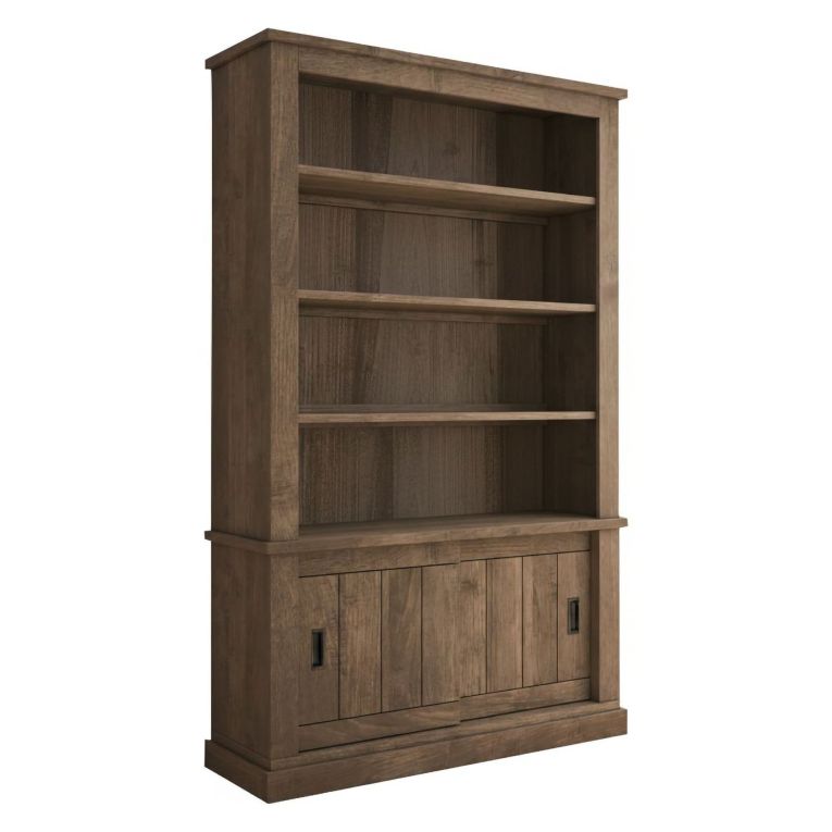 Libreria Marrone Noce Marrone Noce 3 Ripiani 2 Ante 122x40x203h cm, Installazione a Terra - Evandro