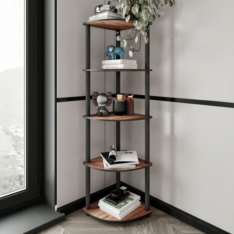 Libreria Marrone Noce Nero 4 Ripiani Installazione Libera 34x34x139h cm, Sfumatura Colore Struttura Noce - Sessanio