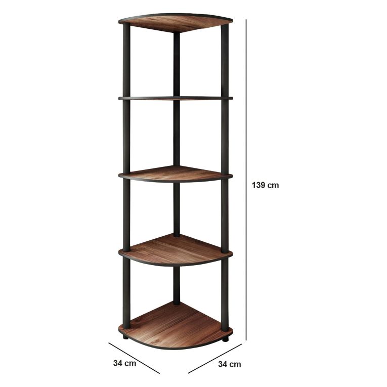 Libreria Marrone Noce Nero 4 Ripiani Installazione Libera 34x34x139h cm, Sfumatura Colore Struttura Noce - Sessanio