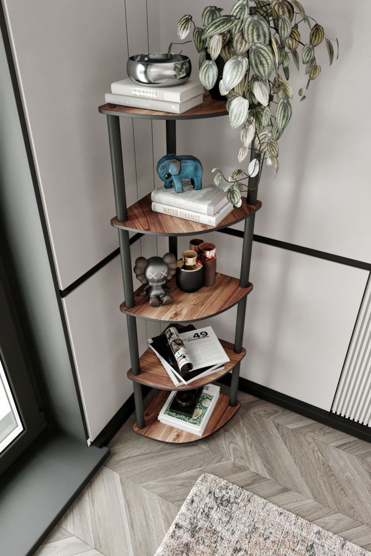 Libreria Marrone Noce Nero 4 Ripiani Installazione Libera 34x34x139h cm, Sfumatura Colore Struttura Noce - Sessanio