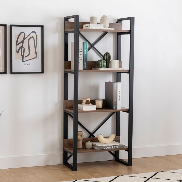 Libreria Marrone Noce Nero 4 Ripiani Installazione Libera 63x30x150h cm, Utilizzabile Come Divisorio Locale - Pignone
