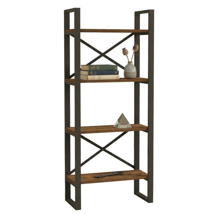 Libreria Marrone Noce Nero 4 Ripiani Installazione Libera 66x32x150h cm, Utilizzabile Come Divisorio Locale - Framur