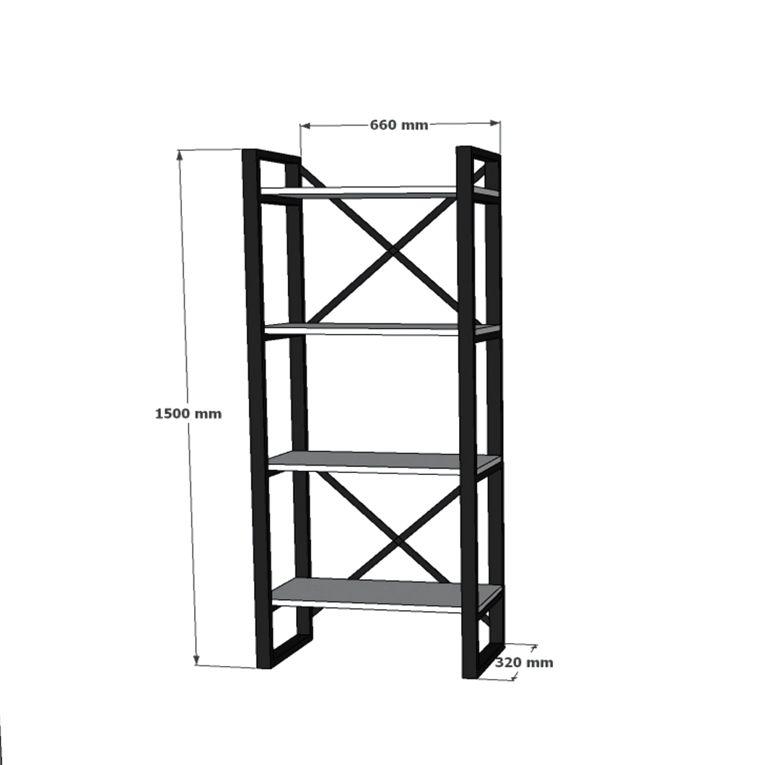Libreria Marrone Noce Nero 4 Ripiani Installazione Libera 66x32x150h cm, Utilizzabile Come Divisorio Locale - Framur