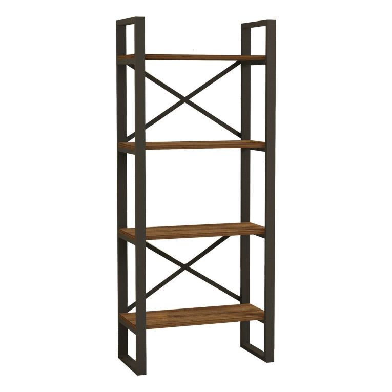 Libreria Marrone Noce Nero 4 Ripiani Installazione Libera 66x32x150h cm, Utilizzabile Come Divisorio Locale - Framur