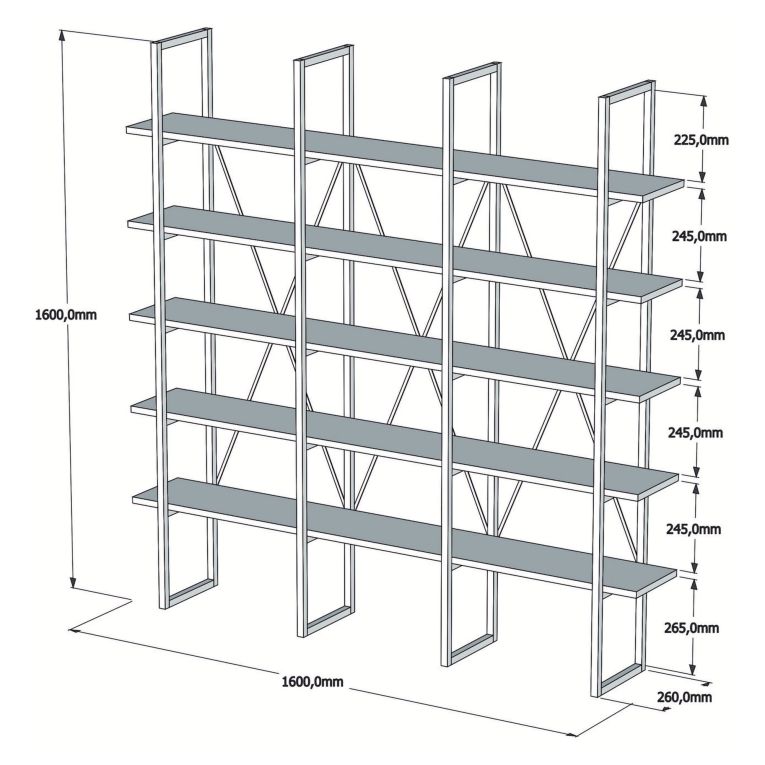 Libreria Marrone Noce Nero 5 Ripiani Installazione Libera 160x26x160h cm, Utilizzabile Come Divisorio Locale - Perletto
