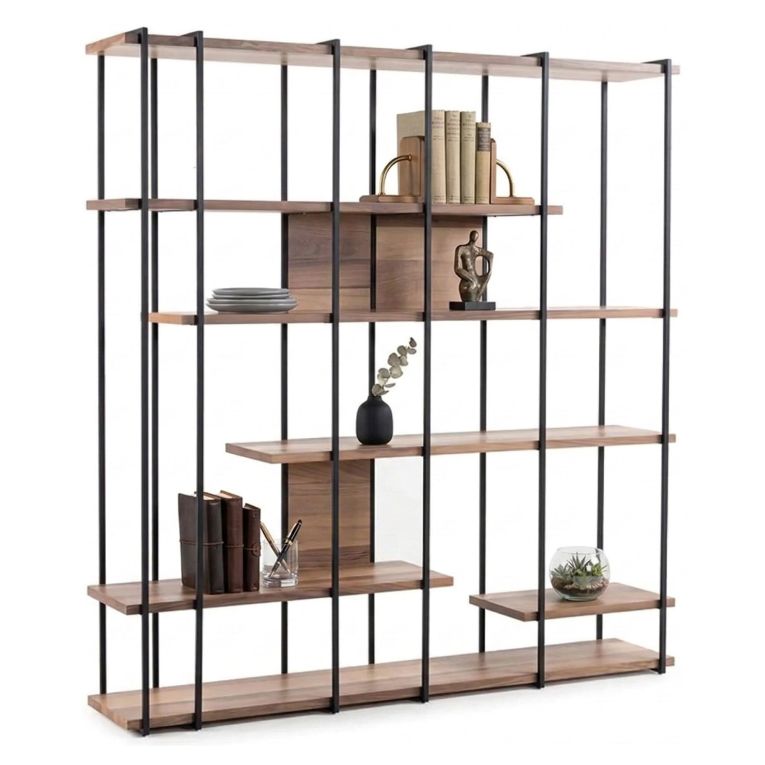 Libreria Marrone Noce Nero 5 Ripiani Installazione Libera 170x35x180h cm, Utilizzabile Come Divisorio Locale - Calogero