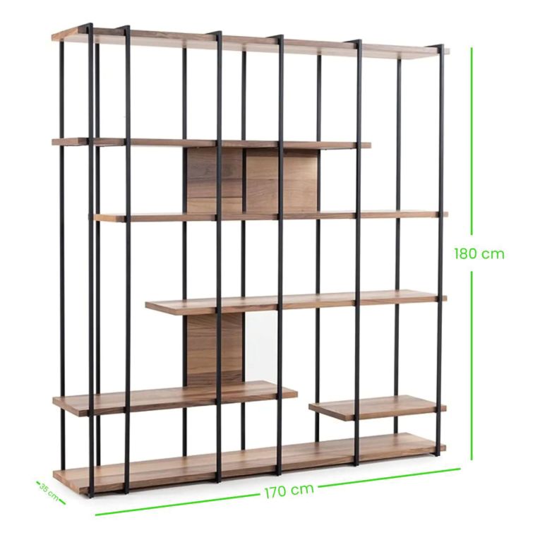 Libreria Marrone Noce Nero 5 Ripiani Installazione Libera 170x35x180h cm, Utilizzabile Come Divisorio Locale - Calogero