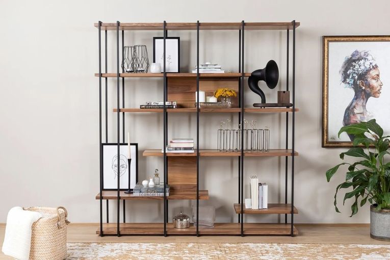 Libreria Marrone Noce Nero 5 Ripiani Installazione Libera 170x35x180h cm, Utilizzabile Come Divisorio Locale - Calogero
