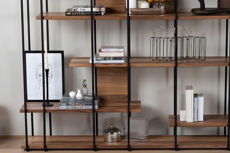 Libreria Marrone Noce Nero 5 Ripiani Installazione Libera 170x35x180h cm, Utilizzabile Come Divisorio Locale - Calogero