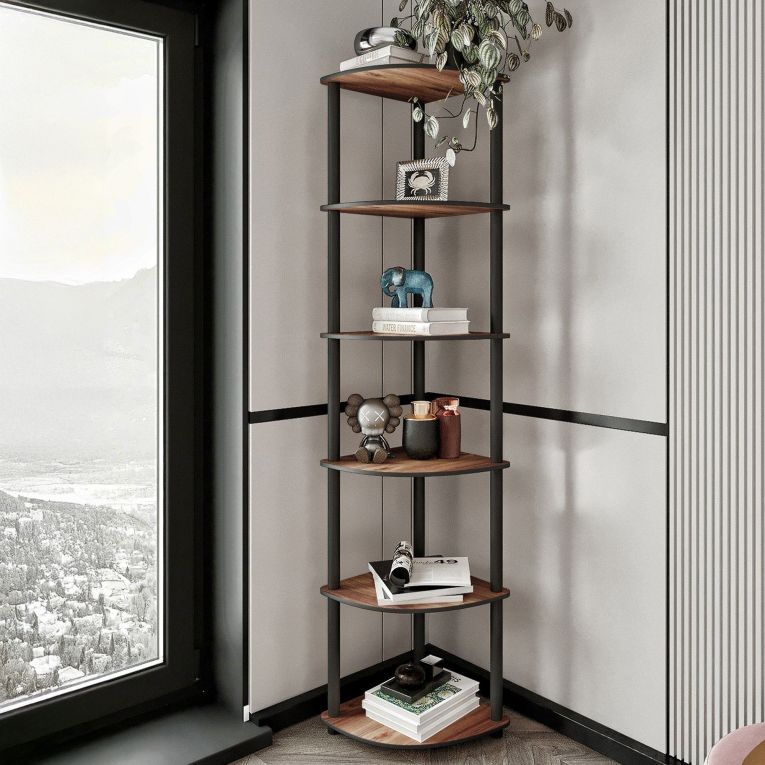Libreria Marrone Noce Nero 5 Ripiani Installazione Libera 34x34x173h cm, Sfumatura Colore Struttura Noce - Schiavon