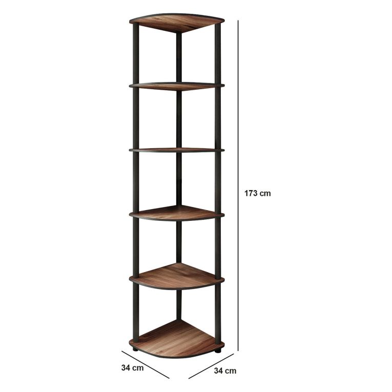 Libreria Marrone Noce Nero 5 Ripiani Installazione Libera 34x34x173h cm, Sfumatura Colore Struttura Noce - Schiavon