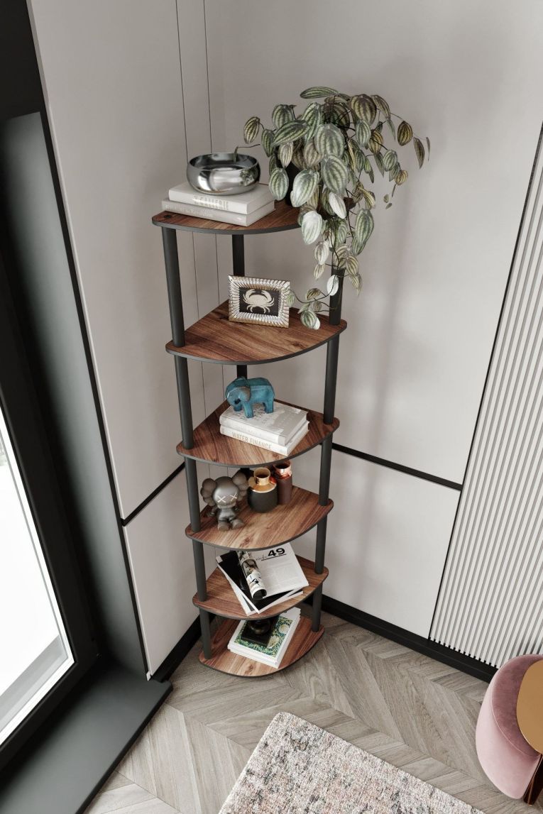 Libreria Marrone Noce Nero 5 Ripiani Installazione Libera 34x34x173h cm, Sfumatura Colore Struttura Noce - Schiavon