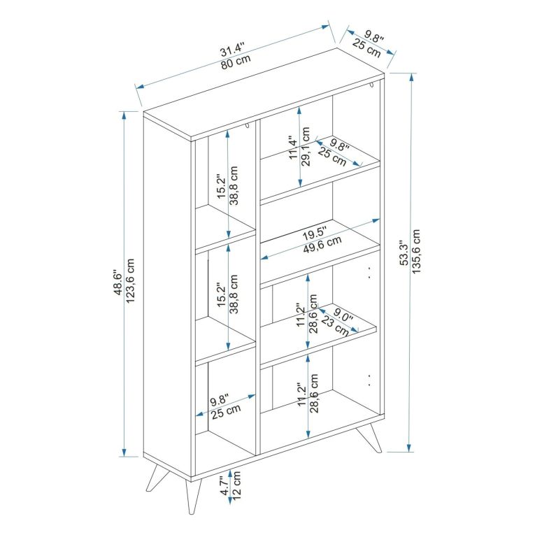 Libreria Marrone Noce Nero Antracite 5 Ripiani 2 Ante 80x25x136h cm, Installazione Libera - Taggia