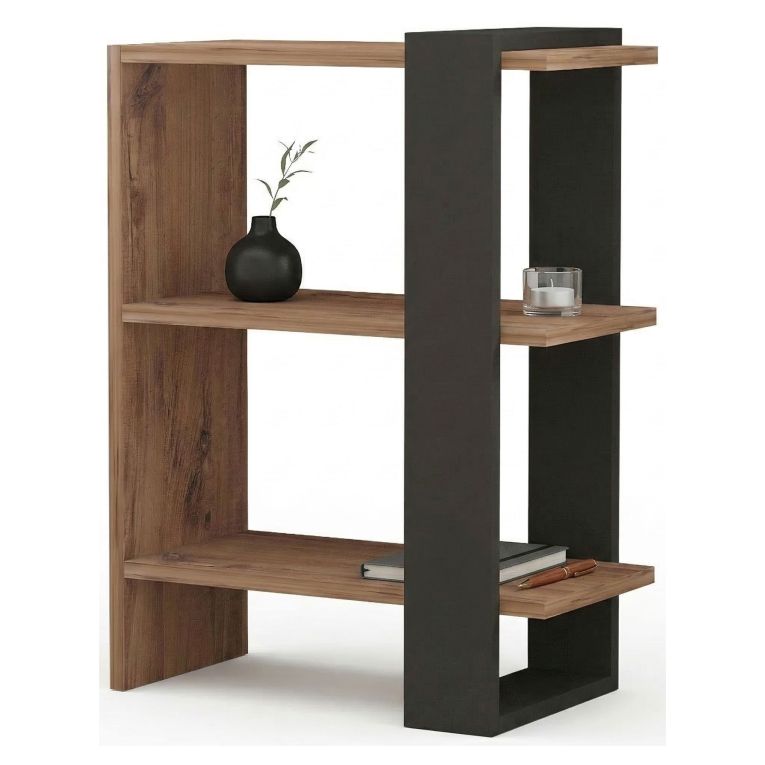 Libreria Marrone Noce Nero Rovere 3 Ripiani Installazione Libera 52x25x70h cm, Utilizzabile Come Divisorio Locale - Netro