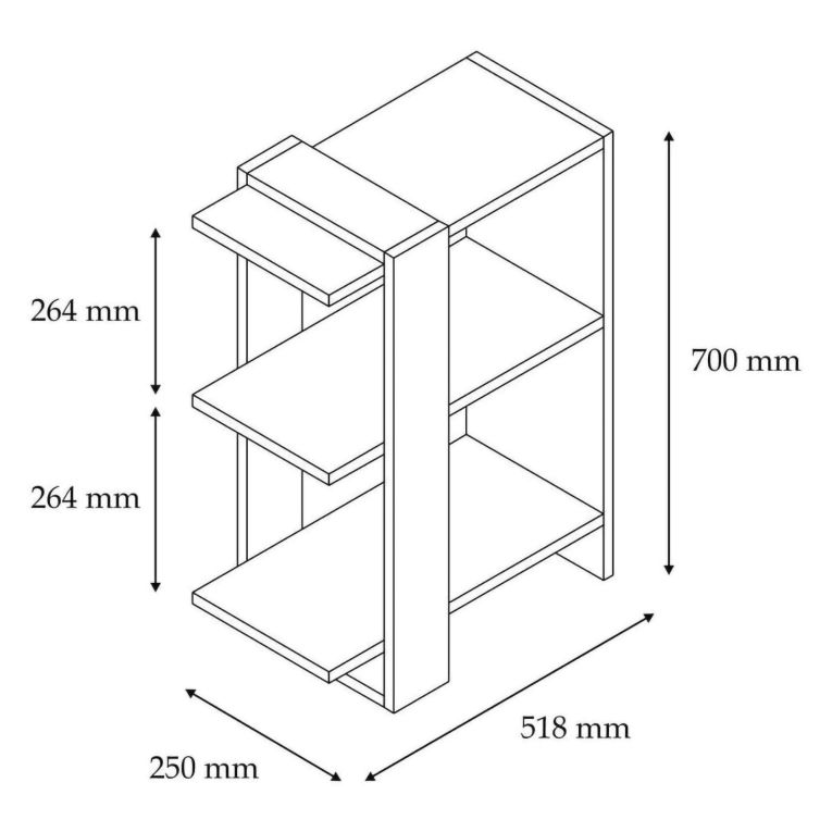 Libreria Marrone Noce Nero Rovere 3 Ripiani Installazione Libera 52x25x70h cm, Utilizzabile Come Divisorio Locale - Netro