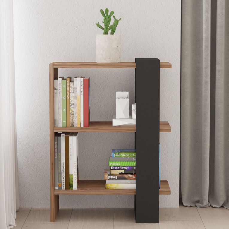 Libreria Marrone Noce Nero Rovere 3 Ripiani Installazione Libera 52x25x70h cm, Utilizzabile Come Divisorio Locale - Netro