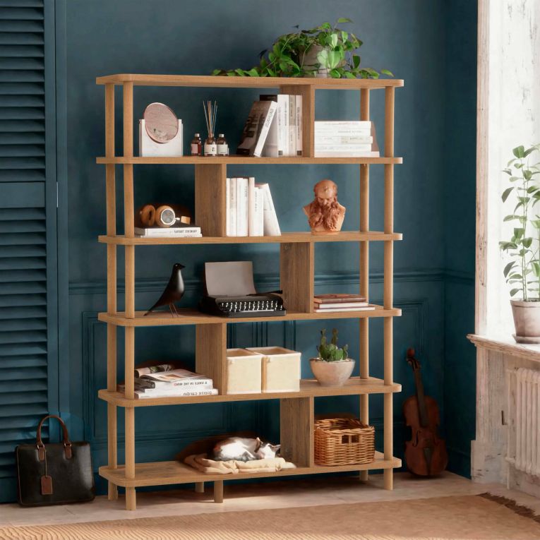 Libreria Marrone Quercia 5 Ripiani Installazione a Terra 120x28x168.5h cm, Sfumatura Colore Struttura Quercia - Amatrice
