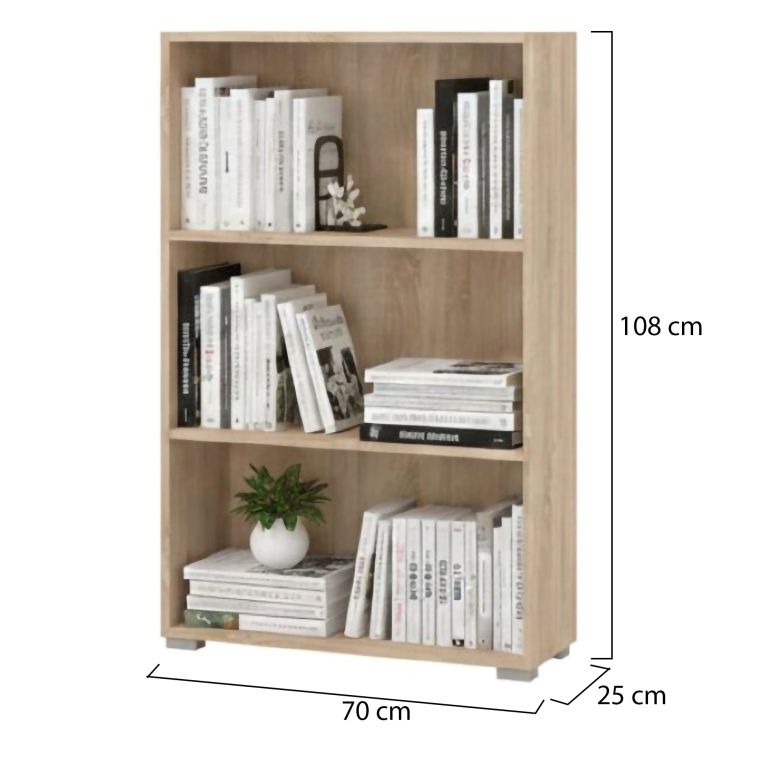 Libreria Marrone Rovere 2 Ripiani Installazione a Terra 70x24.5x107.5h cm, Sfumatura Colore Struttura Rovere - Moiano
