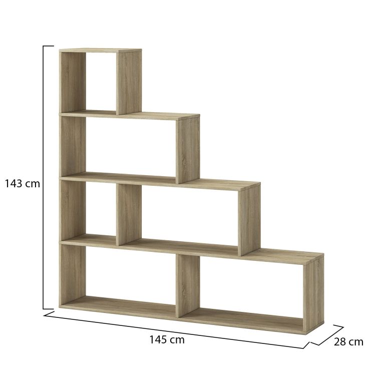 Libreria Marrone Rovere 3 Ripiani Installazione a Terra 145x28x143h cm, Sfumatura Colore Struttura Rovere - Serole