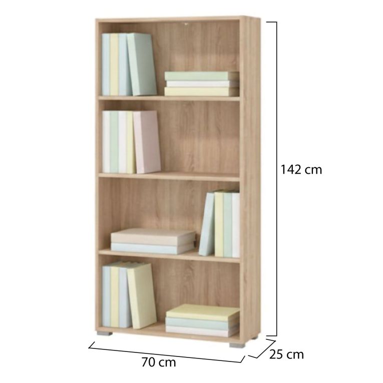Libreria Marrone Rovere 3 Ripiani Installazione a Terra 70x24.5x142h cm, Sfumatura Colore Struttura Rovere - Prisco