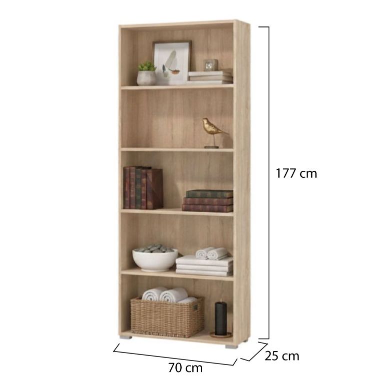 Libreria Marrone Rovere 4 Ripiani Installazione a Terra 70x24.5x176.5h cm, Sfumatura Colore Struttura Rovere - Urgnano