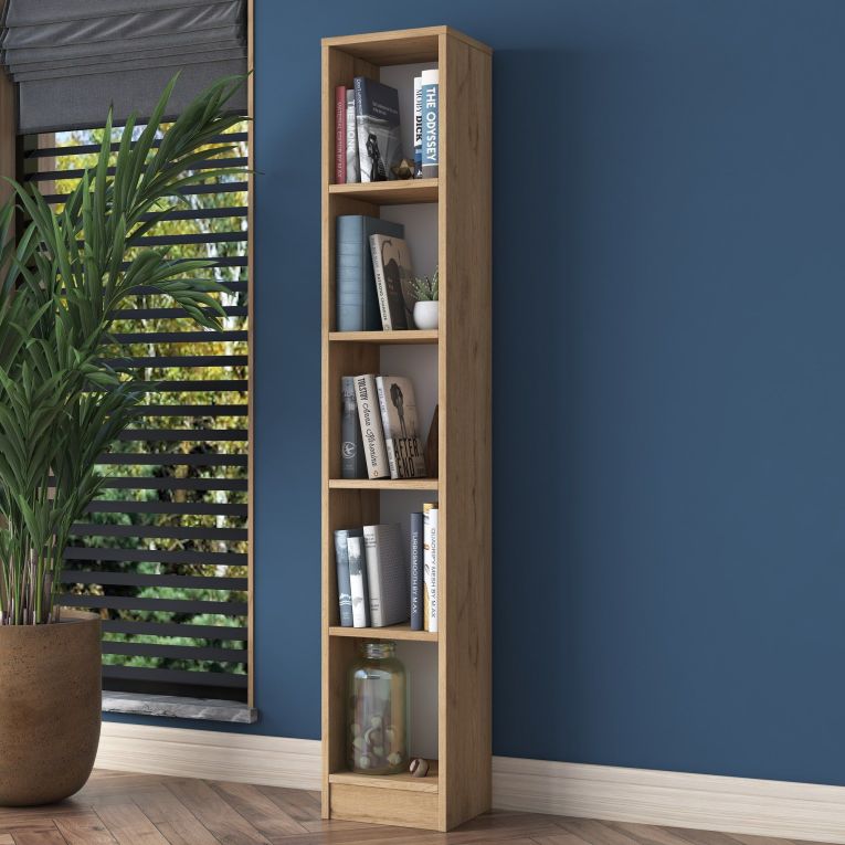 Libreria Marrone Rovere 4 Ripiani Installazione Libera 30x25x170h cm, Struttura Verticale - Cesio