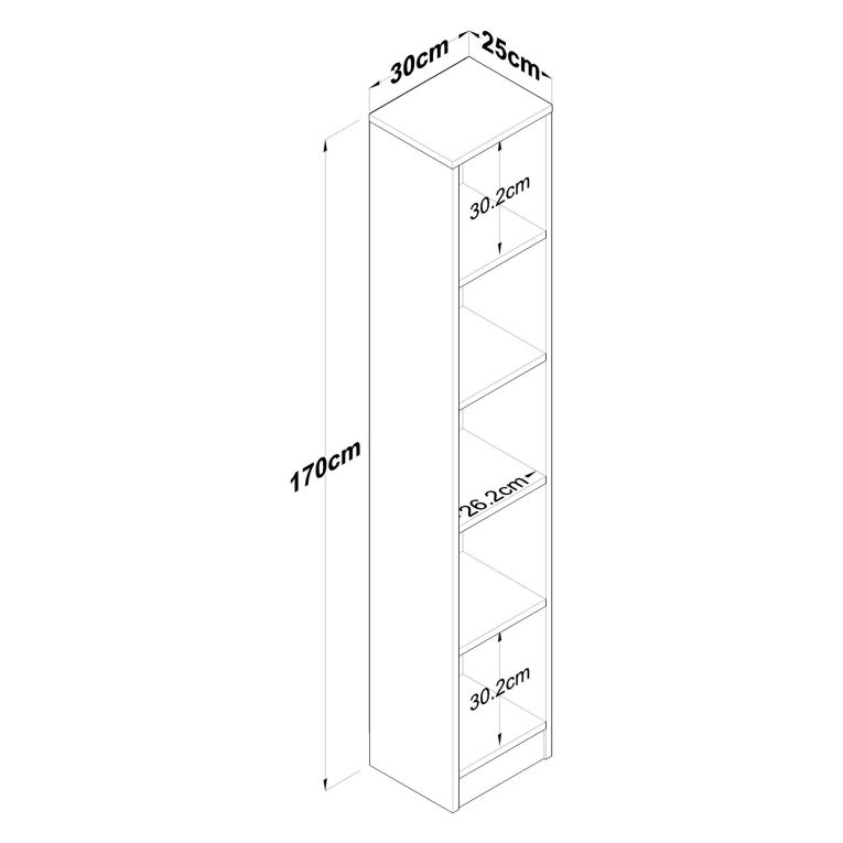 Libreria Marrone Rovere 4 Ripiani Installazione Libera 30x25x170h cm, Struttura Verticale - Cesio