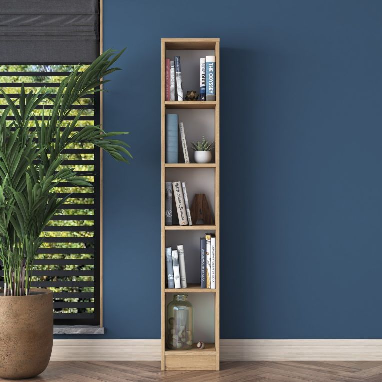 Libreria Marrone Rovere 4 Ripiani Installazione Libera 30x25x170h cm, Struttura Verticale - Cesio