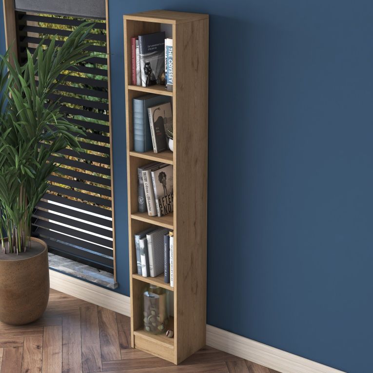 Libreria Marrone Rovere 4 Ripiani Installazione Libera 30x25x170h cm, Struttura Verticale - Cesio