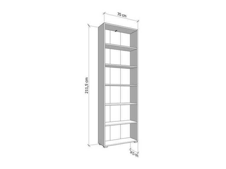 Libreria Marrone Rovere 5 Ripiani Installazione a Terra 70x24.5x211.5h cm, Sfumatura Colore Struttura Rovere - Pramollo