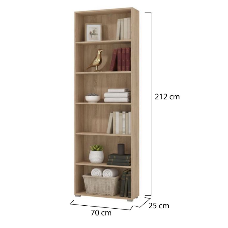 Libreria Marrone Rovere 5 Ripiani Installazione a Terra 70x24.5x211.5h cm, Sfumatura Colore Struttura Rovere - Pramollo