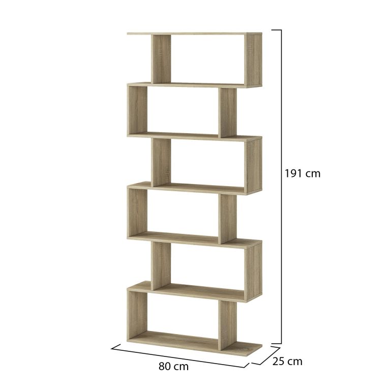 Libreria Marrone Rovere 5 Ripiani Installazione a Terra 80x25x191h cm, Sfumatura Colore Struttura Rovere - Clisi