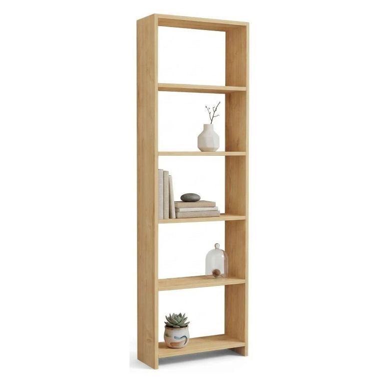 Libreria Marrone Rovere 5 Ripiani Installazione Libera 50x20x160h cm, Struttura Verticale - Paupisi
