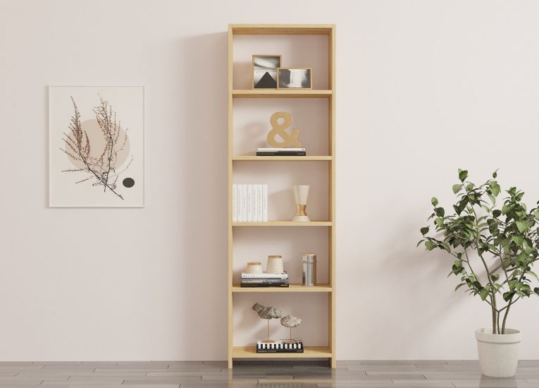 Libreria Marrone Rovere 5 Ripiani Installazione Libera 50x20x160h cm, Struttura Verticale - Paupisi