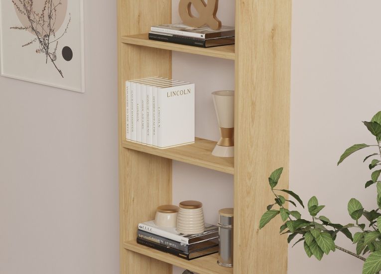 Libreria Marrone Rovere 5 Ripiani Installazione Libera 50x20x160h cm, Struttura Verticale - Paupisi