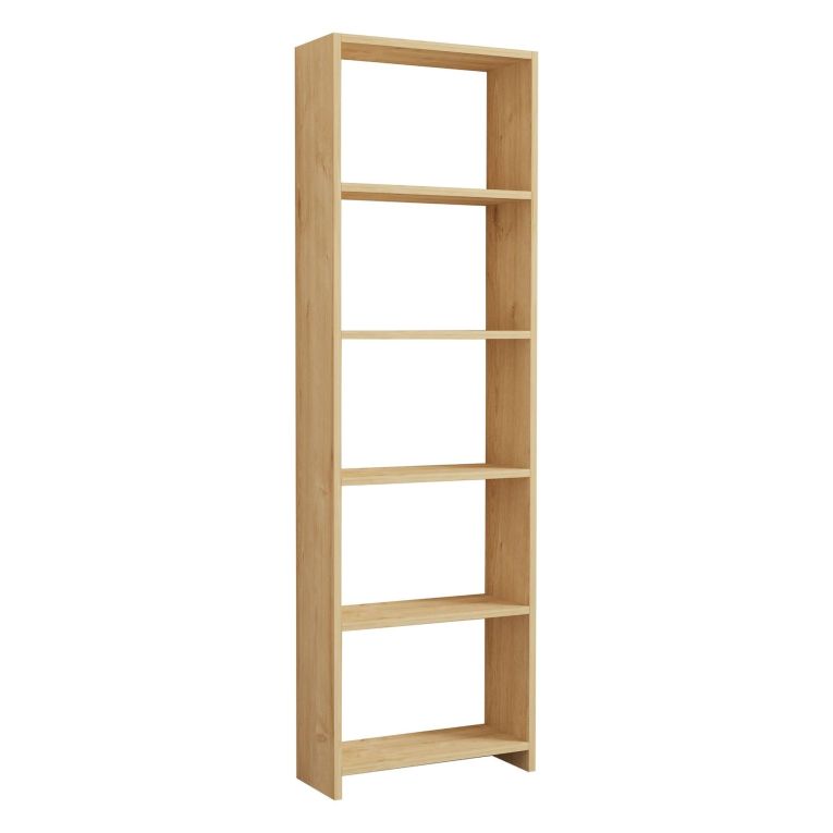 Libreria Marrone Rovere 5 Ripiani Installazione Libera 50x20x160h cm, Struttura Verticale - Paupisi