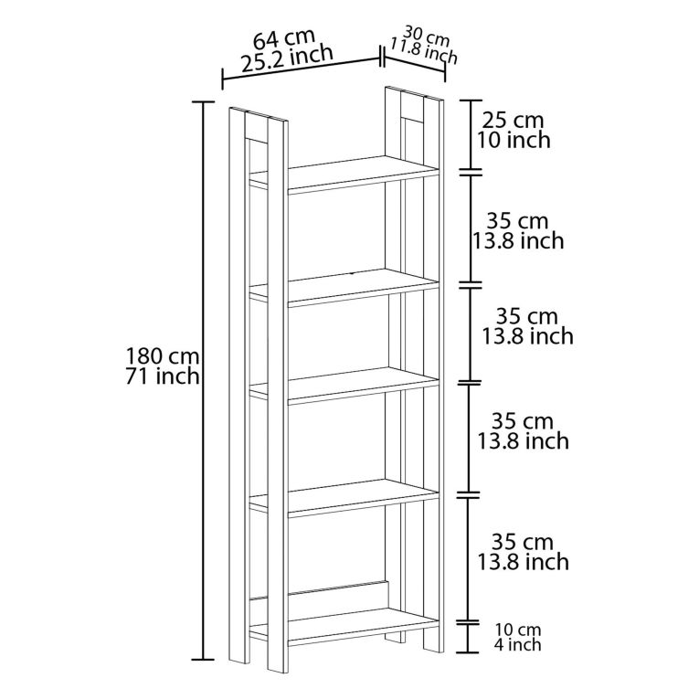 Libreria Marrone Rovere 5 Ripiani Installazione Libera 64x30x180h cm, Struttura Verticale - Mantello