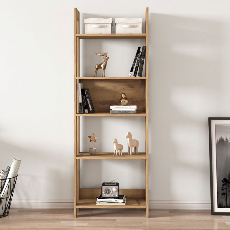 Libreria Marrone Rovere 5 Ripiani Installazione Libera 64x30x180h cm, Struttura Verticale - Mantello
