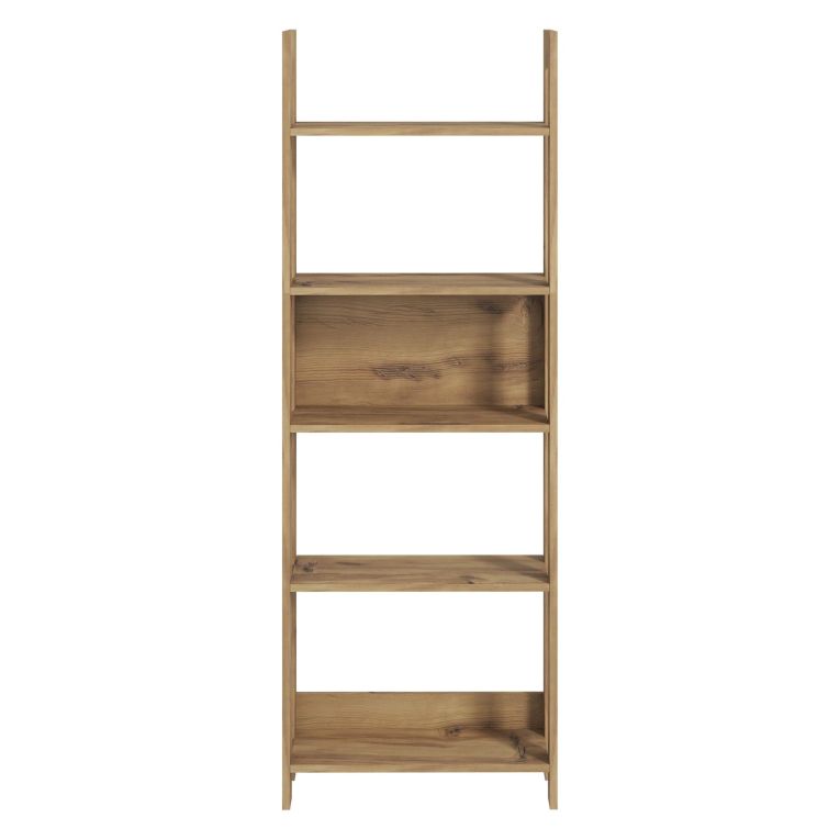 Libreria Marrone Rovere 5 Ripiani Installazione Libera 64x30x180h cm, Struttura Verticale - Mantello