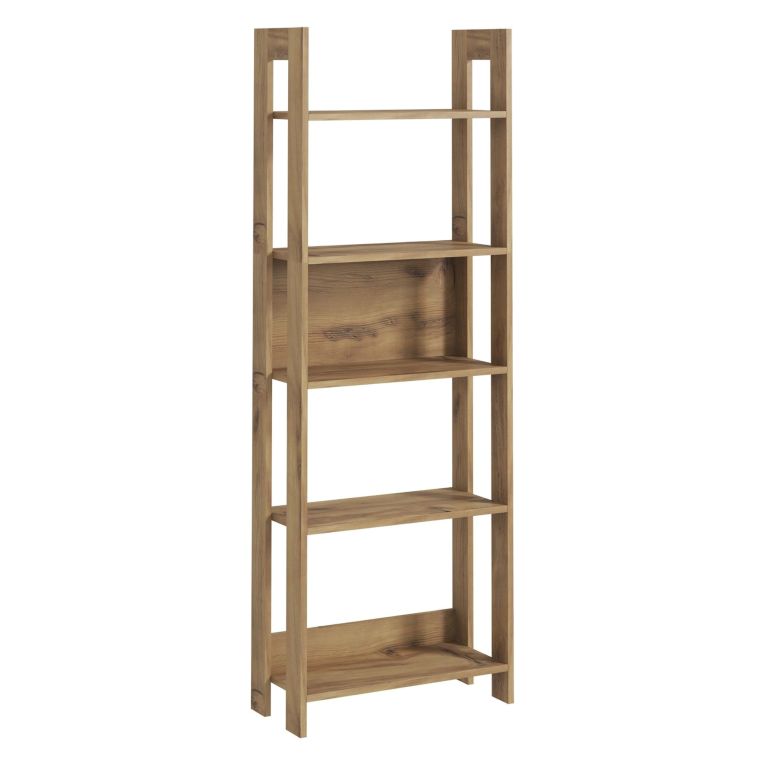Libreria Marrone Rovere 5 Ripiani Installazione Libera 64x30x180h cm, Struttura Verticale - Mantello