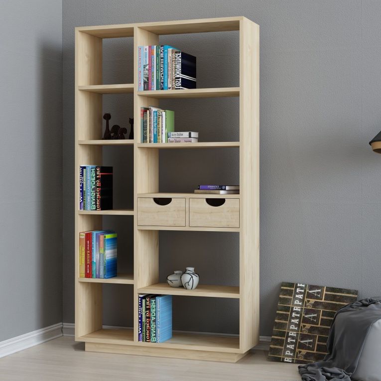 Libreria Marrone Rovere 8 Ripiani 2 Cassetti 80x25x189h cm, Installazione Libera - Imer