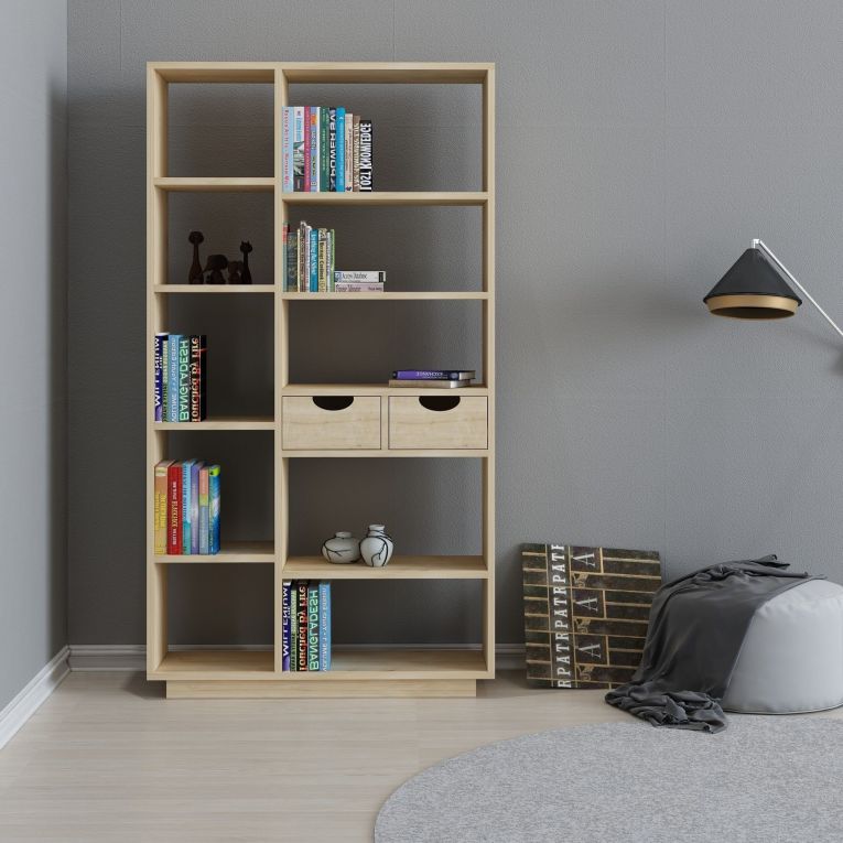 Libreria Marrone Rovere 8 Ripiani 2 Cassetti 80x25x189h cm, Installazione Libera - Imer