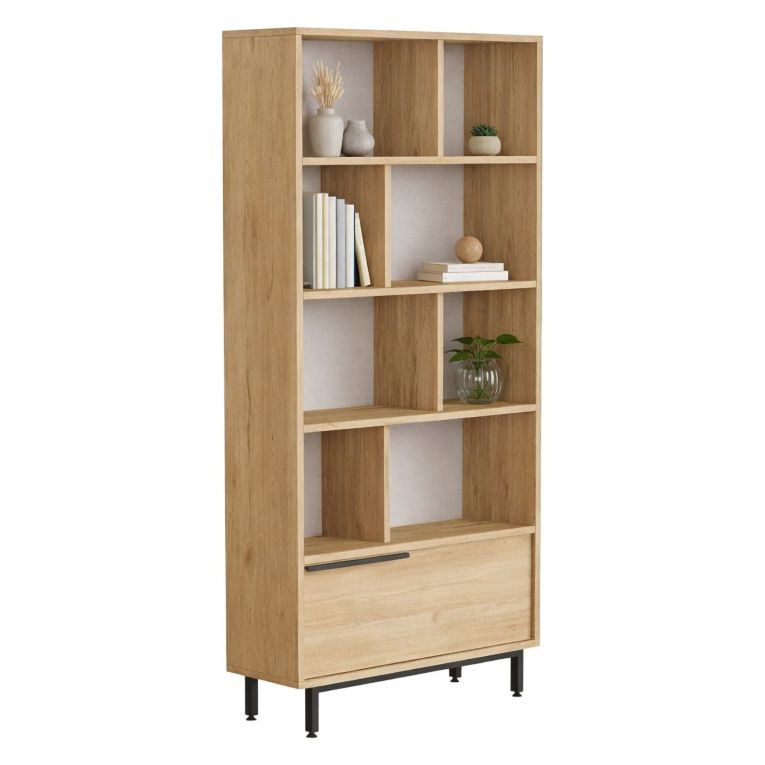 Libreria Marrone Rovere 8 Ripiani Un'anta 84x30x176h cm, Installazione Libera - Seneghe