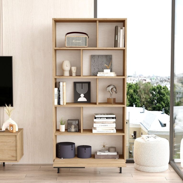 Libreria Marrone Rovere 8 Ripiani Un'anta 84x30x176h cm, Installazione Libera - Seneghe